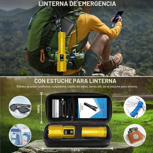Vista 6 de Linternas recargables Banral de alto lúmen - súper brillante linterna táctica LED, potente linterna impermeable de mano USB C para camping Dorado