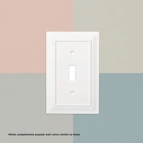 Vista 5 de Franklin Brass Placa de pared clásica con cuentas (1 unidad) para interruptor de luz, color blanco puro, protector de palanca de 1 banda, toma