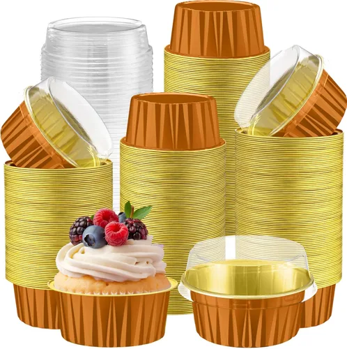 Vista 20 de Paquete de 200 forros de aluminio para cupcakes con tapas, color negro, liso 5 oz Round Baking Cup, Disposable Ramekin Container, Wedding