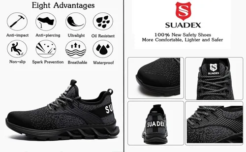 Vista 2 de SUADEX Steel Toe Shoes for Men,Work Safety Indestructible Shoe for Men Women Lightweight Breathable Composite Toe Sneakers with ASTM F2413-18