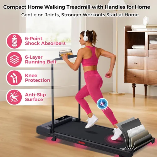 Vista 5 de Walking Pad with Handle Bar, 2026 Upgrade Small Walking Pad Treadmill with Incline, 3.0HP Portable Under Desk Treadmill with Handles for Home Small