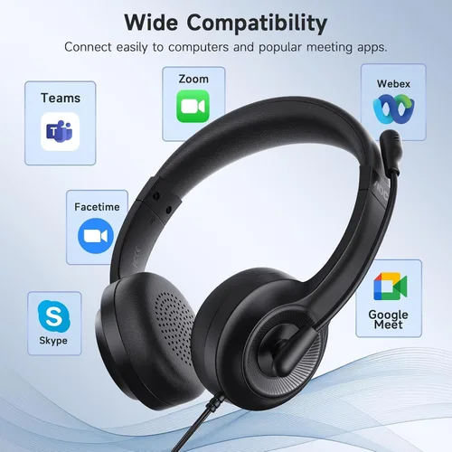 Vista 3 de AOC Auriculares USB con micrófono para PC, auriculares con cable