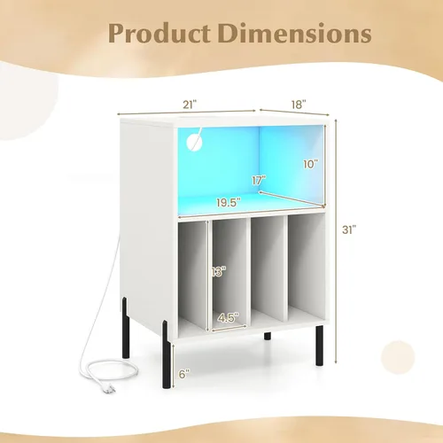 Vista 5 de LOKO Soporte para tocadiscos con luces LED, soporte para tocadiscos con estación de carga, soporte de almacenamiento de vinilo con patas de metal