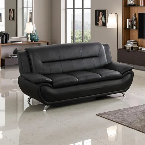 Vista 27 de A Ainehome Moderno juego de muebles de sala de estar de piel sintética, sofá modular de 6 asientos con sofá biplaza y silla (negro)