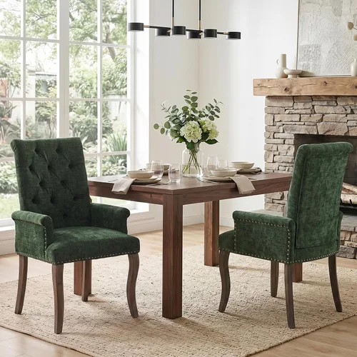 Vista 21 de Accent Dining Chair with Arms,Chenille High Back Kitchen Armchairs,Beige Beige1