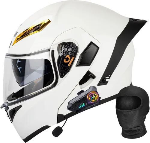 Vista 15 de Casco Bluetooth Moto DOT Aprobado Casco Abatible, Casco Integrado De Moto, Cascos Abatible con Doble Visera, Ventilación Forro, para La Respuesta