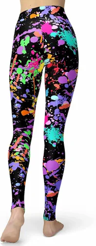 Vista 2 de sissycos - Leggings elásticos y suaves para mujer, con estampado salpicado artístico de neón y estilo de los años 80