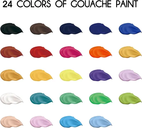 Vista 2 de HIMI - Juego de pintura Gouache de 24 colores vibrantes, pinturas no tóxicas, diseño de taza de gelatina con pinceles de pintura de paleta, portátil