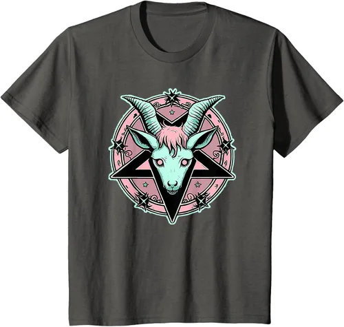 Vista 72 de Camiseta Kawaii Paste Creepy Goat Pentacle, Negro