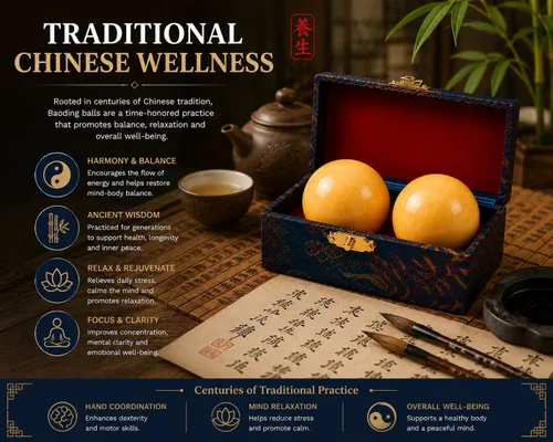 Vista 6 de JapanBargain, Juego de Bolas Baoding de 2 – Ejercicio de Mano, Alivio del Estrés, Coordinación y Entrenamiento de Fuerza, Bolas de Terapia con Caja