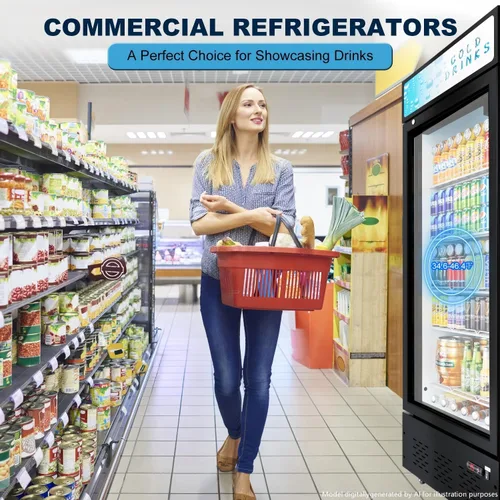 Vista 6 de Refrigeradores comerciales de bebidas Refrigerador de puerta de cristal Puerta de visualización vertical con estantes ajustables