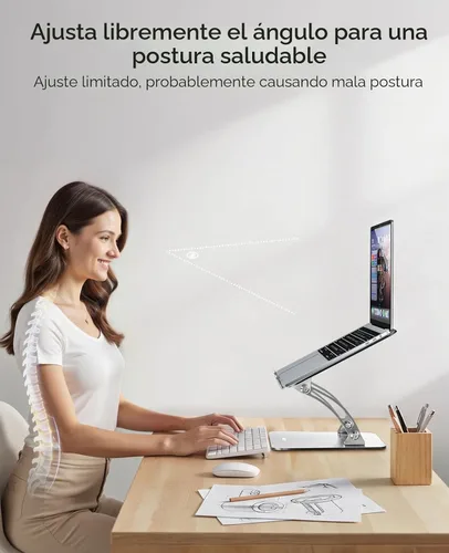 Vista 2 de Nulaxy Soporte para portátil totalmente ajustable para escritorio, elevador de computadora de aluminio plegable doble con ventilación térmica