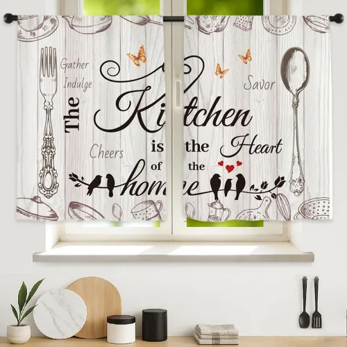 Vista 11 de Cortinas cortas de cocina de poliéster con estampado para puerta de granero, 27.5 pulgadas de ancho x 36 pulgadas de largo, cortinas de puerta
