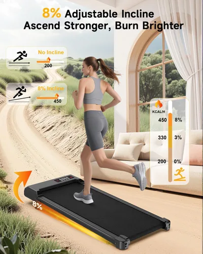 Vista 7 de Walking Pad Treadmill with Handle Bar,Walking Pad with Incline 8%,2.5HP Quiet Under Desk 320 lbs 2 in 1Treadmills for Home Office,Compact Foldable