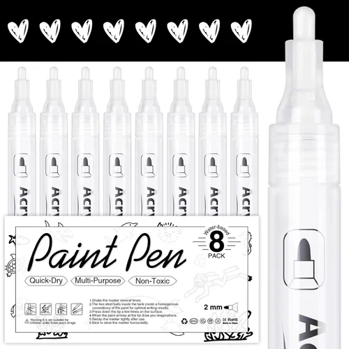 Vista 9 de AKARUED Marcadores de pintura acrílica negra: paquete de 8 bolígrafos de pintura negra, marcadores de pintura negra acrílica para pintura de roca