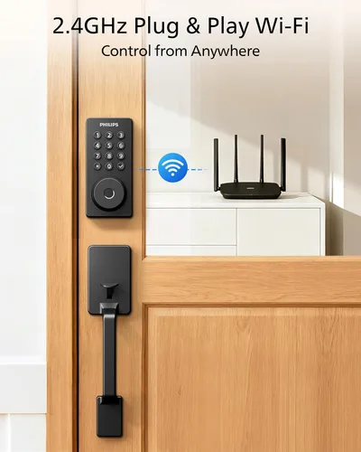 Vista 2 de Cerradura inteligente Wi-Fi Philips con cerrojo de puerta y manija, juego de cerradura de puerta sin llave para puerta delantera, cerradura