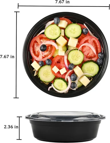 Vista 2 de LOKATSE HOME Recipientes redondos de 32 onzas con tapas, paquete de 150 unidades, caja Bento para almacenamiento de alimentos, microondas