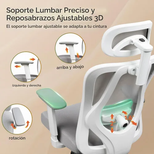 Vista 5 de DEVAISE - Silla ergonómica de oficina de malla con reposacabezas 3D ajustable y función de inclinación, silla reclinable grande y alta y cómoda
