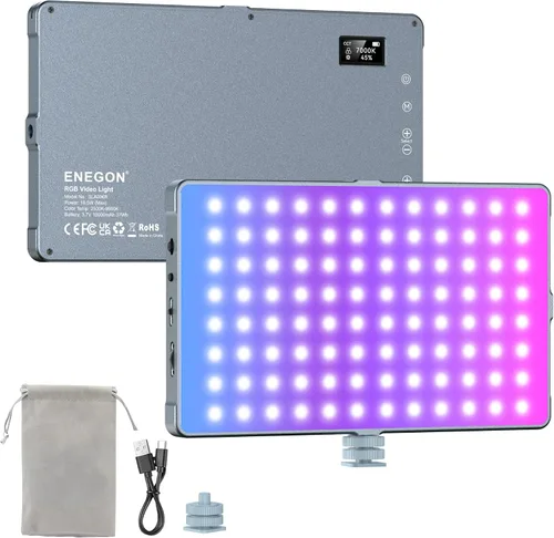 Vista 9 de ENEGON Luz de vídeo LED recargable de montaje bicolor de 4000mAh con mini panel para cámaras DSLR profesionales Iluminación para foto y video