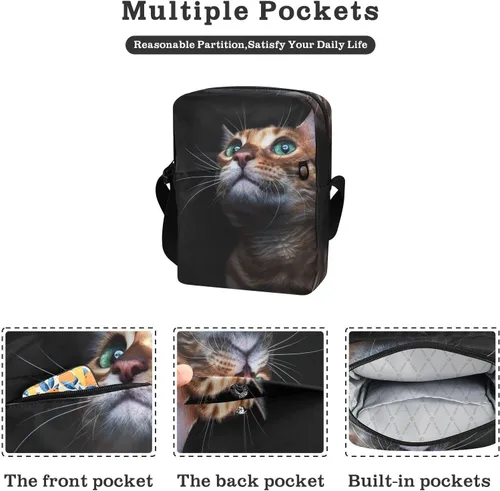 Vista 2 de Bengal - Bolso bandolera con diseño de gato para mujeres y hombres, bandolera cruzada, bolsa de hombro pequeña con correa ajustable para viajes al