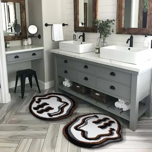 Vista 3 de Estmy Happy Face - Alfombra de baño redonda de 2 pies, color blanco/negro, antideslizante, lavable, estética, hippie, bohemio, divertida, de felpa