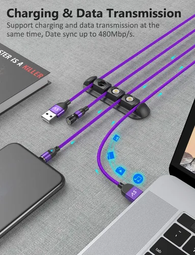 Vista 2 de A.S Cable de carga magnético, cable USB magnético de carga rápida y transferencia de datos, cargador de teléfono magnético, iProduct, Micro-USB