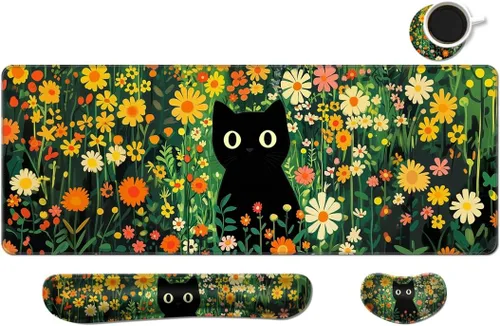 Vista 16 de Alfombrilla de escritorio, alfombrilla de mouse grande para juegos con reposamuñecas, 4 en 1 XXL, reposamuñecas para teclado, soporte de muñeca