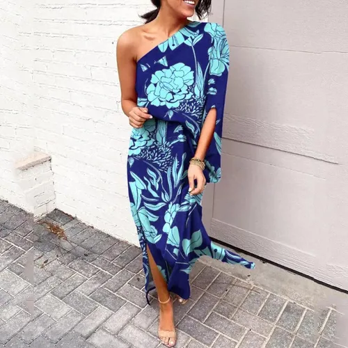 Vista 2 de Vestido corto fruncido con estampado floral para mujer, con un hombro, manga mariposa, dobladillo asimétrico y frente envolvente, vestidos de fiesta