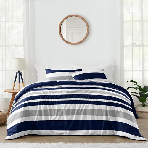 Vista 14 de Sweet Jojo Designs Gris, naranja y blanco para niños, adolescentes de 3 piezas Full/Queen Boys Stripe Set Collection Rayas grises y naranjas