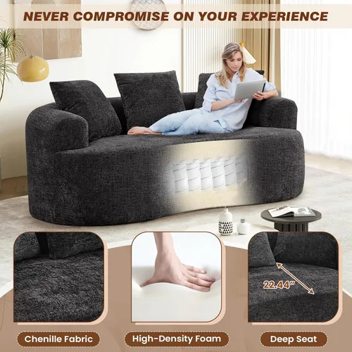 Vista 4 de Sofá modular curvo de 60.18 pulgadas para sala de estar, moderno sofá nube de felpilla de felpa con asiento profundo comprimido sin hueso con 3
