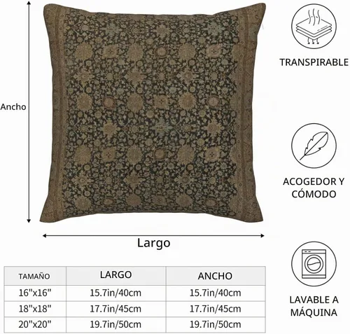 Vista 4 de Fundas de almohada con estampado de alfombra persa antigua Tabriz, fundas de cojín modernas, fundas de almohada cuadradas decorativas para sofá