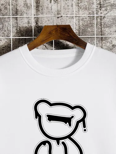 Vista 3 de GORGLITTER Sudadera de manga larga con estampado de oso para hombre con cuello redondo
