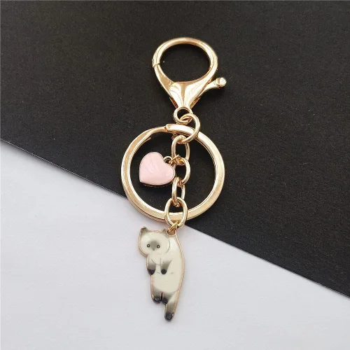 Vista 2 de Lindo llavero de gatito blanco con corazón de amor para mujer, joyería creativa para amantes de los gatos