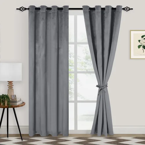 Vista 18 de XWZO Cortinas de terciopelo azul de 63 pulgadas de largo, elegantes cortinas de lujo suaves para sala de estar, aislamiento térmico, oscurecimiento