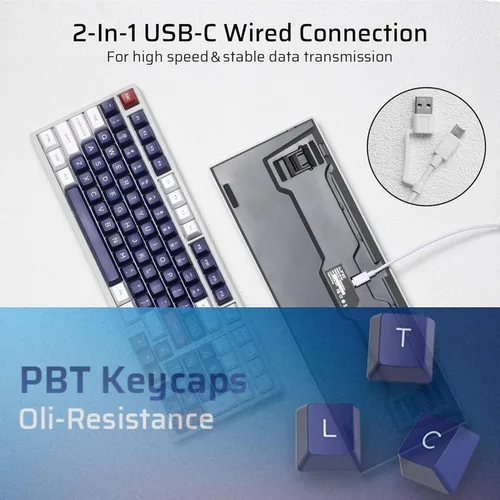 Vista 4 de LTC NB981 Nimbleback - Teclado mecánico con cable de 98 teclas, 96% teclado para juegos con retroiluminación blanca, interruptor rojo, azul Mecha