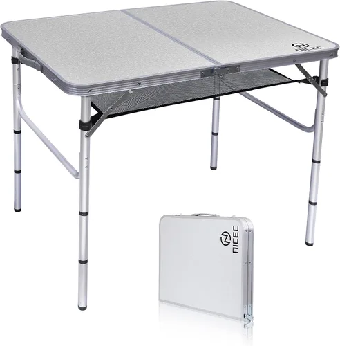 Vista 10 de Nice C Mesa de camping ajustable, mesa plegable para tarjetas (pequeña) Mesa de picnic, aluminio ligero portátil, asa de transporte, playa