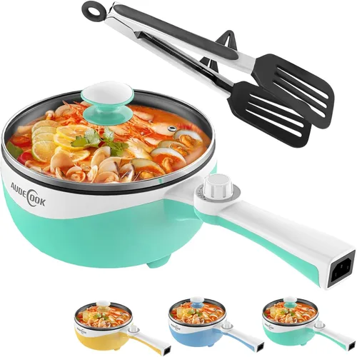 Vista 9 de Audecook Olla Caliente Eléctrica, Mini Sartén Eléctrica Portátil de 1.7L con Ajuste de Potencia, Sartén de Salteado Antiadherente para Ramen