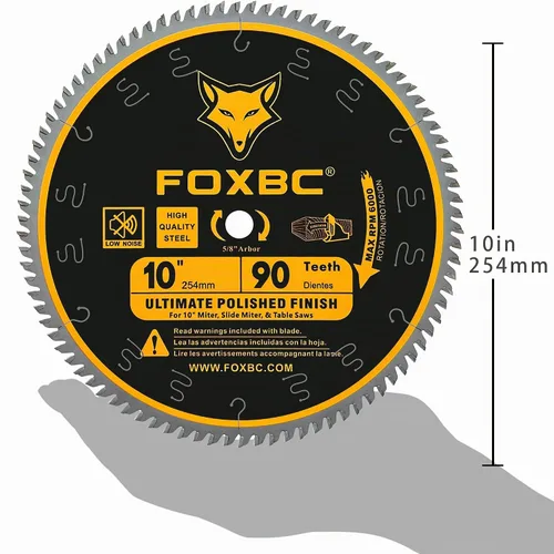 Vista 3 de FOXBC Hoja de sierra de 10 pulgadas con 90 dientes de acabado pulido Ultimate para madera, eje de 5/8 pulgadas