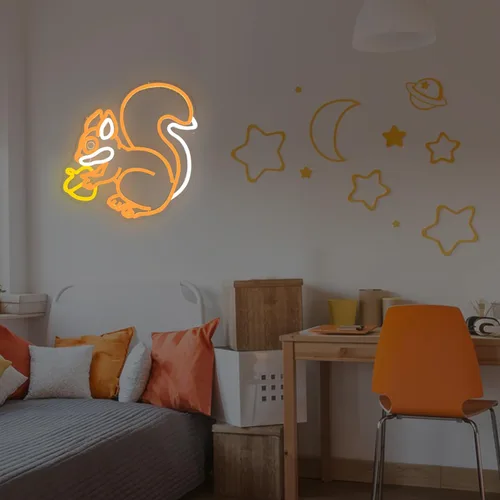 Vista 5 de Letrero de neón de ardilla para decoración de pared, ardilla sosteniendo un cono de pino, luz de neón regulable, lámpara LED naranja