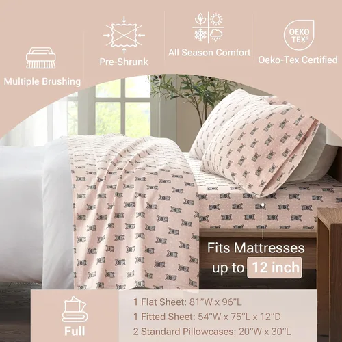 Vista 306 de Sleep Philosophy - True North - Juego de sábanas de franela, 100% de algodón, cómodo, bonito y muy suave, con bolsillo elástico que se adapta a