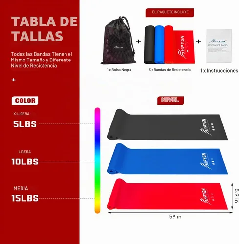 Vista 7 de Resistance Bands Set for Women 8-Negro/Azul/Rojo