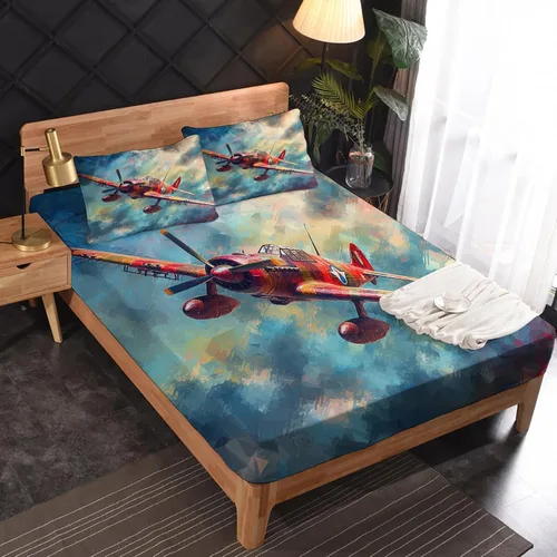 Vista 2 de Sábanas de avión tamaño individual – Sábanas de cama de aviones, microfibra suave y bolsillo profundo, sábanas y fundas de almohada estampadas sin