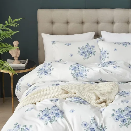 Vista 4 de HYPREST - Juego de funda de edredón de tamaño Queen con diseño floral de granja, 3 piezas, azul, suave, ligera y transpirable, certificado Standard