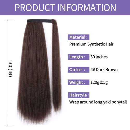 Vista 2 de WIGNEE Extensión de cola de caballo larga rizada recta y envolvente, extensión de cola de caballo Yaki negro natural para mujeres negras, Marrón