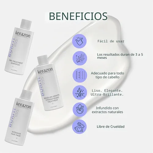 Vista 3 de Kit de tratamiento de alisado de queratina brasileña 2fl.oz Buriti Liss Collagen Pro para todo tipo de cabello