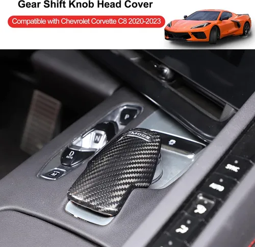 Vista 4 de Daeiclru Cubierta de la perilla de la palanca de cambios de fibra de carbono real compatible con Corvette C8 Z06 Z51 2020-2023, cubierta de perilla