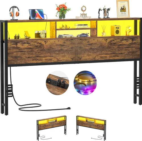 Vista 19 de Cabecero Aheaplus para Cama Individual con Almacenamiento, Cabeceros con Enchufes, Puertos USB y Luz LED, Cabecero Individual Solo, Altura