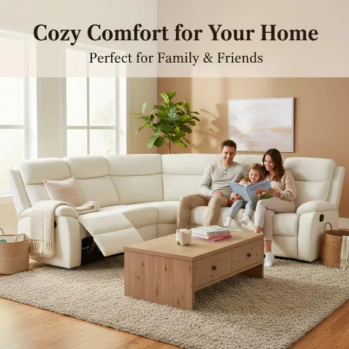 Vista 3 de Juego de sofá modular reclinable eléctrico, sofá modular de cuero en forma de L para sala de estar, asientos de cine en casa con respaldo ajustable