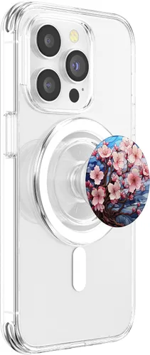 Vista 3 de PopSockets MagSafe PopGrip de flores de cerezo de color de agua de vidrieras para iPhone