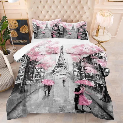 Vista 17 de kxry Lindo juego de edredón de niña negra, juegos de ropa de cama individual de niña afroamericana para niños, bonito edredón de nubes estrelladas